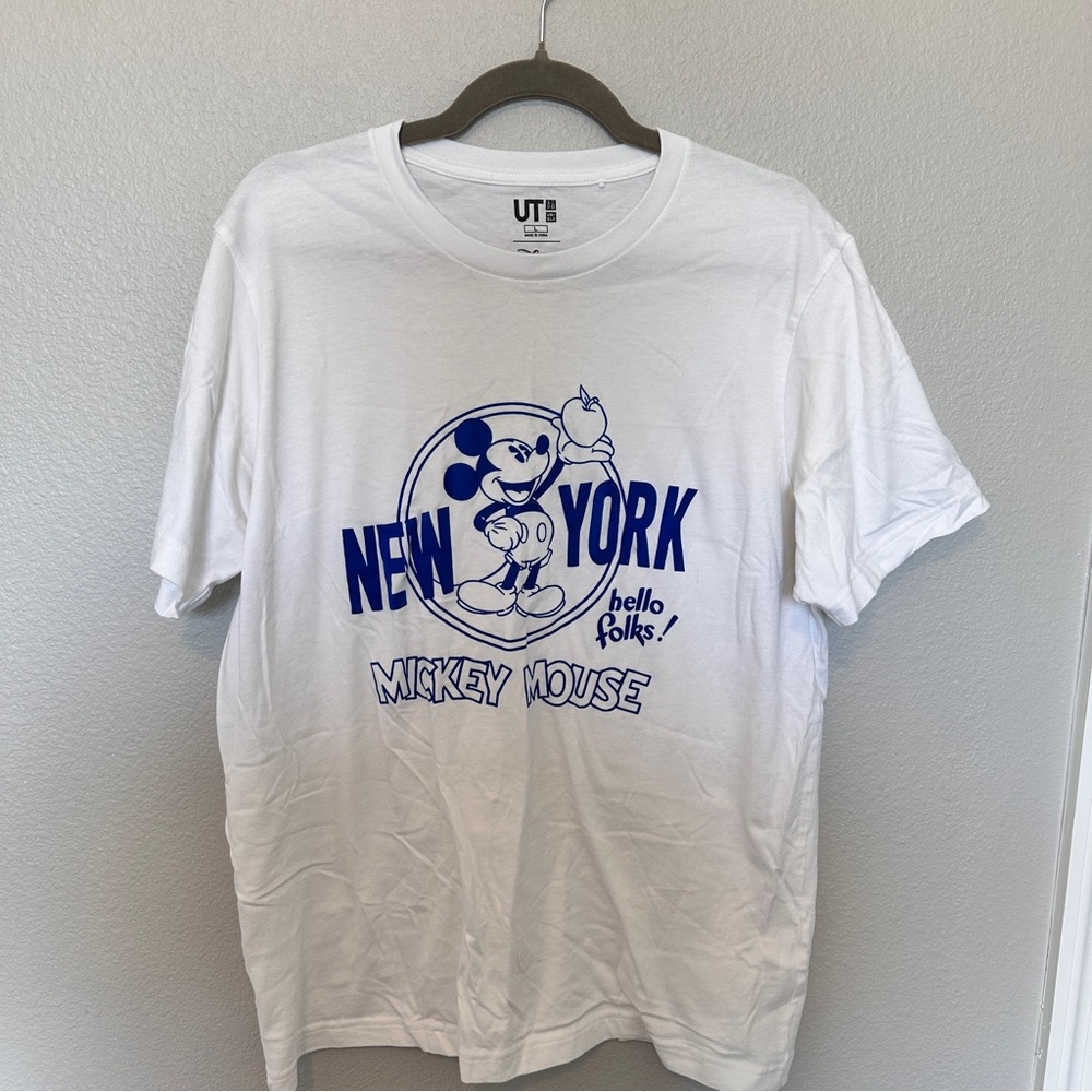 Uniqlo White and Blue Mickey Mouse Tee